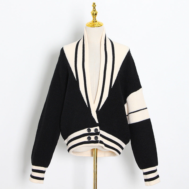 College Style Cardigan Black And White