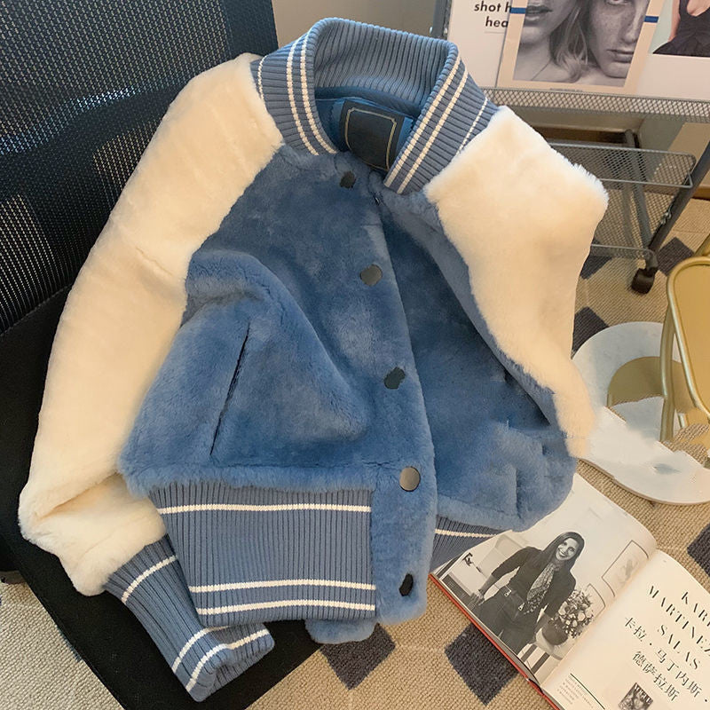 Stitching Lamb Wool Coat