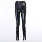 PU leather skinny casual mid-waist leather trousers