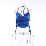Metal Ring Chain Satin Halter Top