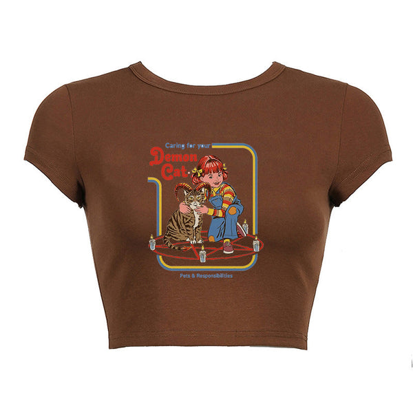 Round Neck Short Print Shirt