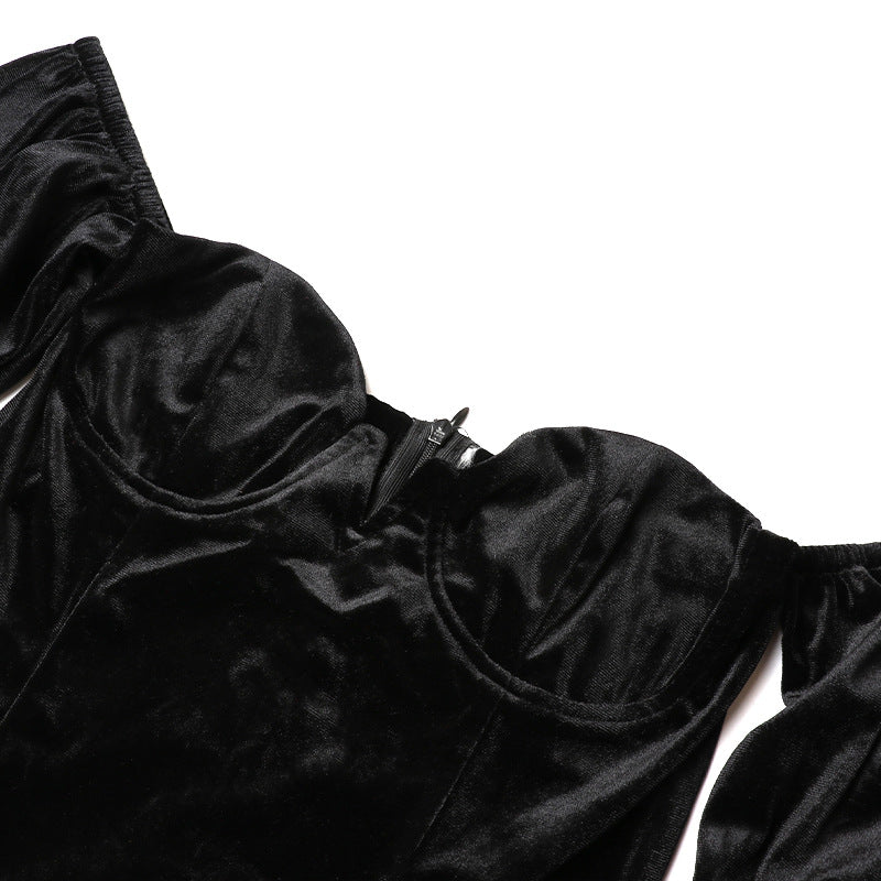 Waist Suede Flared Sleeve Wrap Chest Hepburn Dress