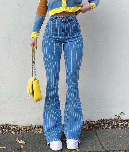 Street Retro Style Striped Pants