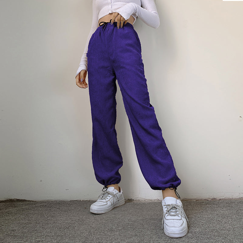 Retro corduroy lace-up slacks