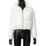 Zip Mirror Leather Warm Quilted Jacket