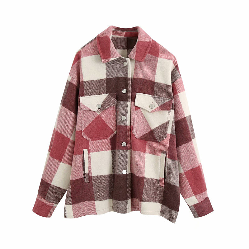 Ladies casual plaid shirt jacket