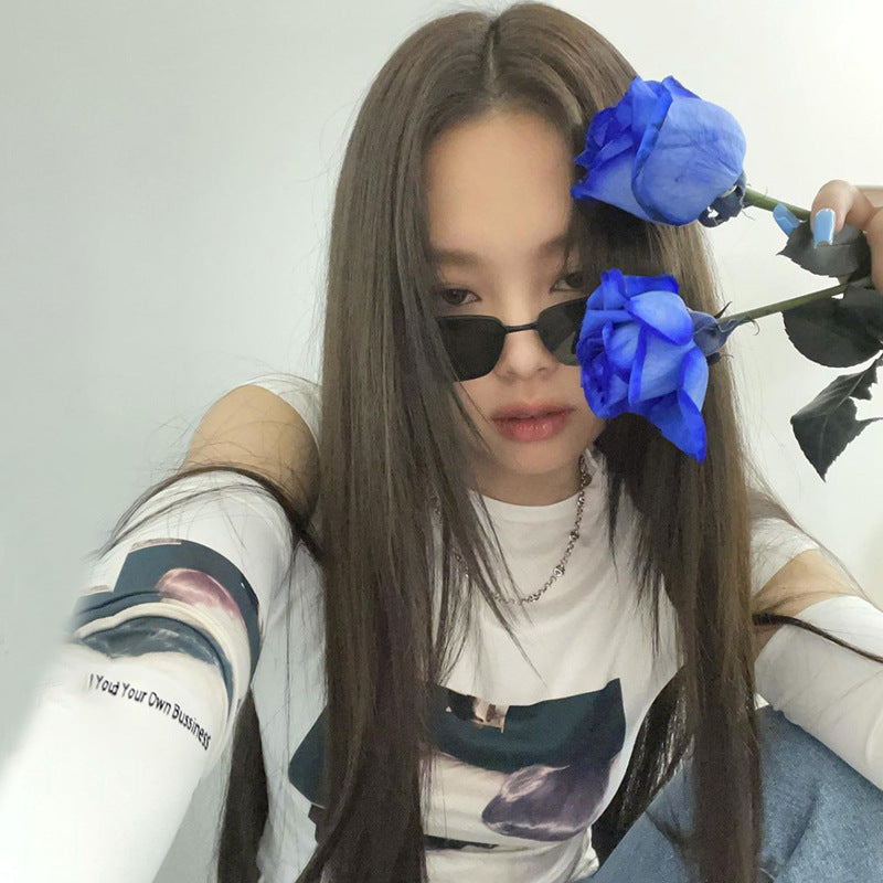 Slim Printed Round Neck Crop T-Shirt