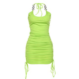 Drawstring halter slim sexy hip dress