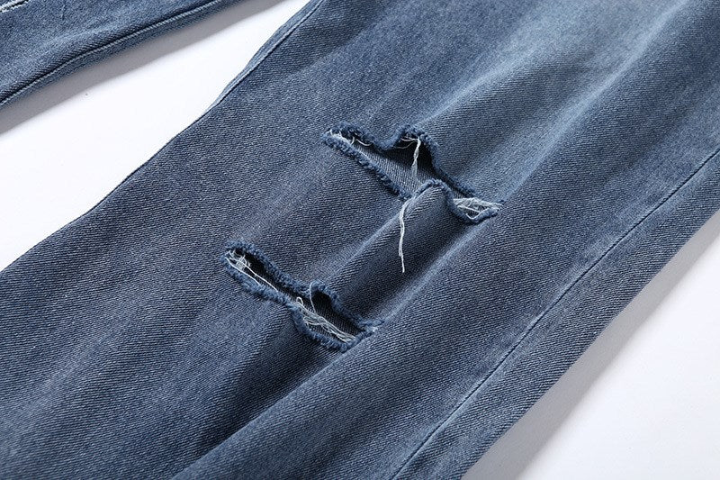 American Ripped High Waist Wide Leg Jeans