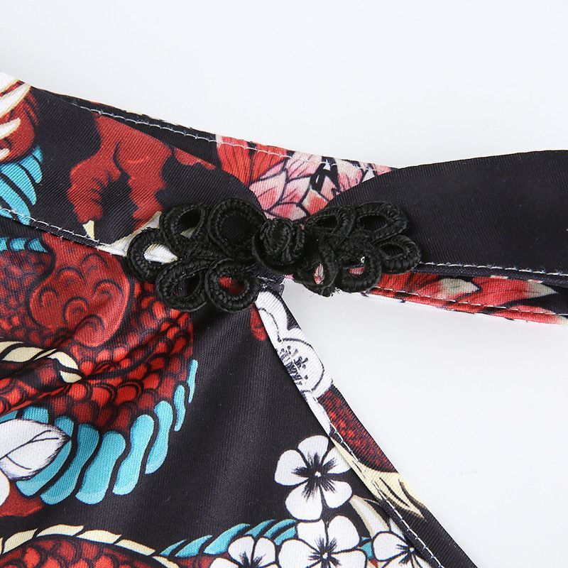 Printed Halter Neck Sexy Navel Crop Top