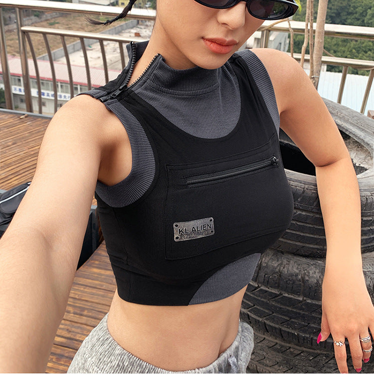 Printed stitching contrast sports vest