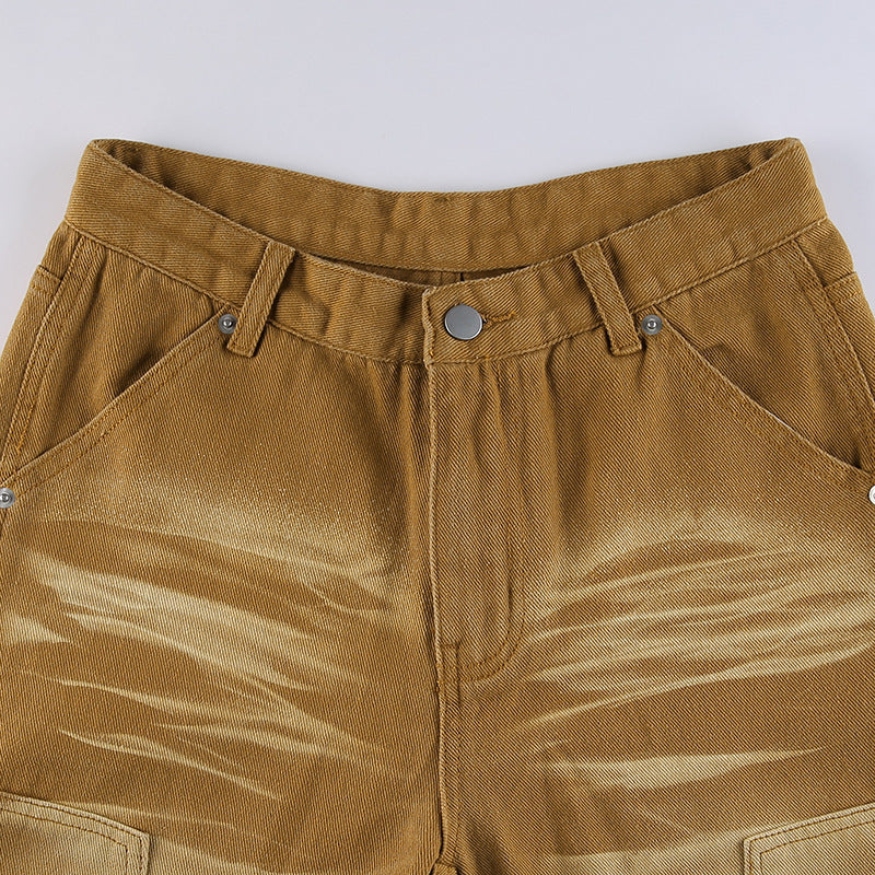 Brown High Waist Slimming Loose Straight-leg Pants