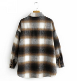 Single Breasted Long Sleeve Loose Plaid Coat