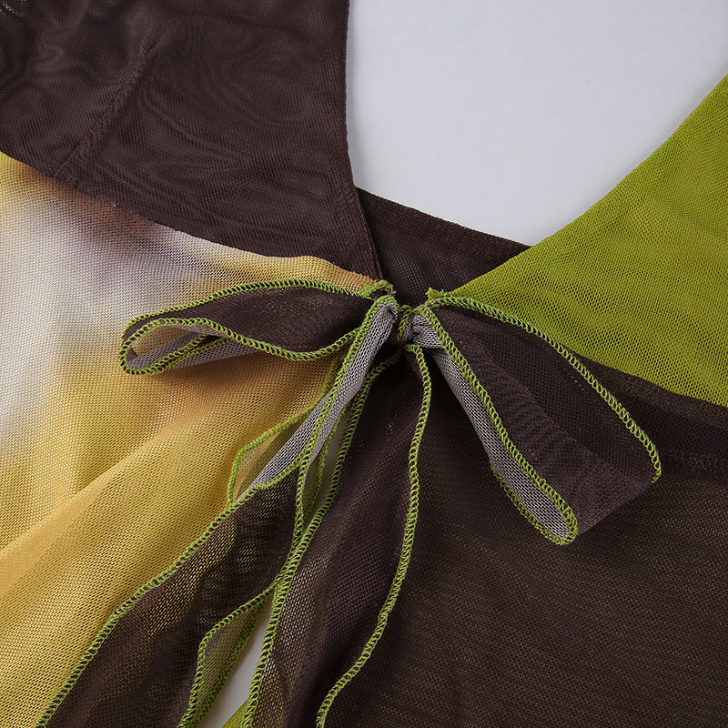 90s Aesthetics Fairy Tie Dye Patchwork Slit Mesh Tank Top