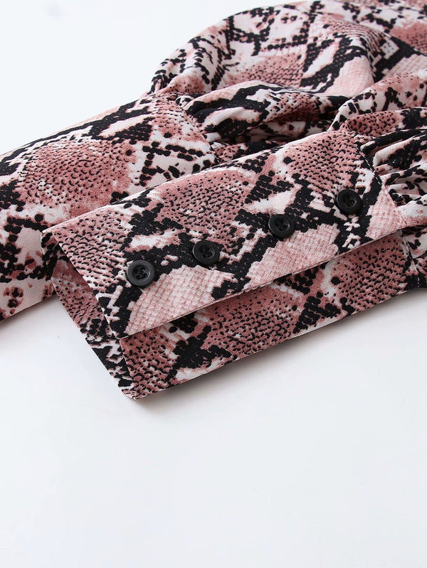 Lantern Sleeve Puff Sleeve Printed Shirt Top