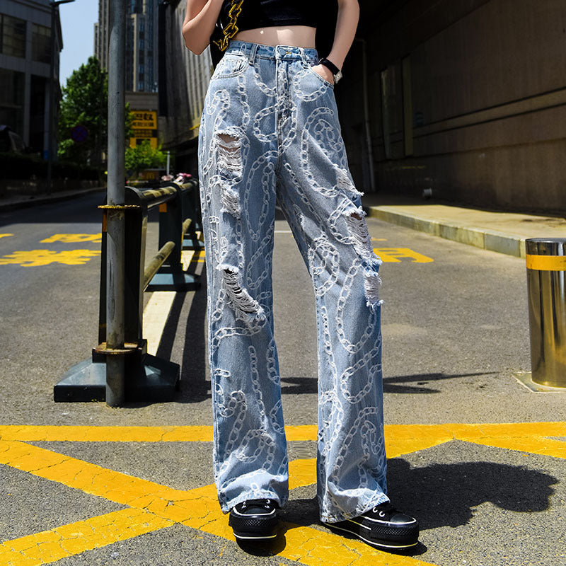 Straight Loose Ripped Pants