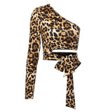 Leopard Print Long-sleeved Navel Back Top