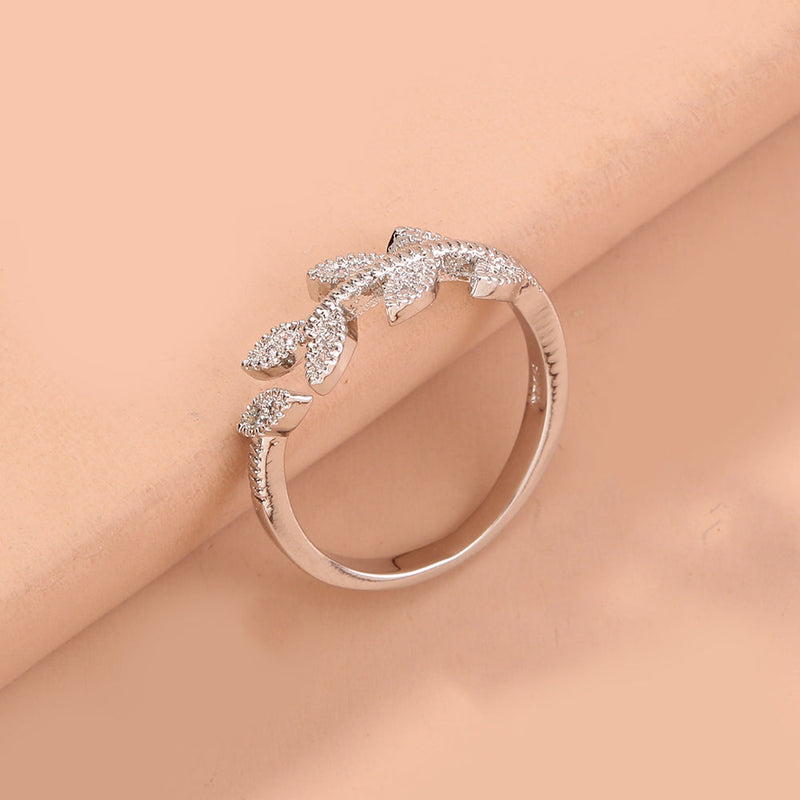 Zircon Tree Branch Adjustable Brass Ring