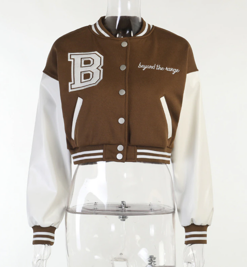 Leather Sleeve Baseball Uniform Short Jacket