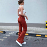 High-waist Elastic Solid Color Trousers