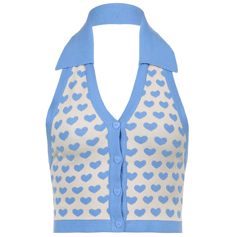 Short Polo Collar Halter Wool Knit Vest