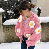 White Flowers Knitted Cardigan