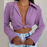 Sexy V-neck Tie Knot Long-sleeved Blouse