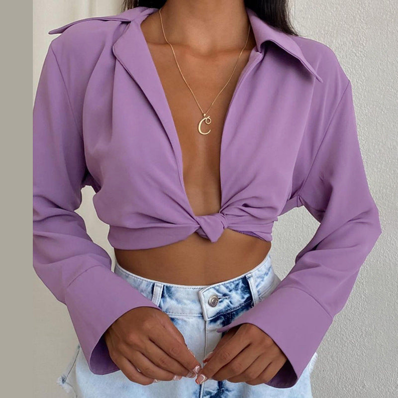Sexy V-neck Tie Knot Long-sleeved Blouse