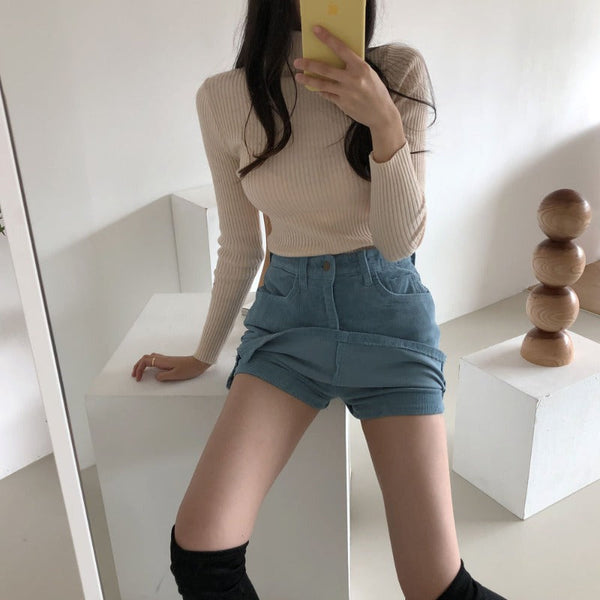 Skirt With Hip Slit Corduroy