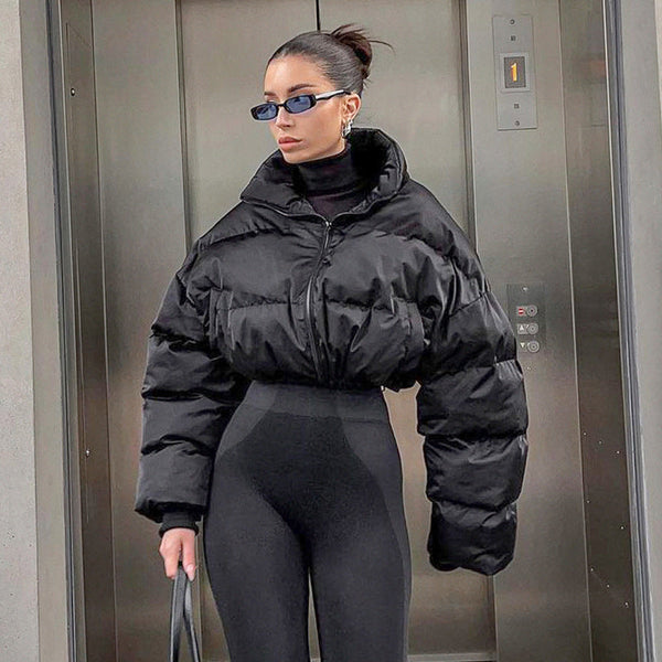 Black Short Loose Warm Padded Jacket