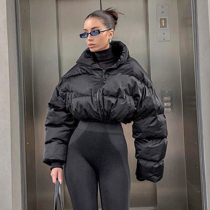 Black Short Loose Warm Padded Jacket