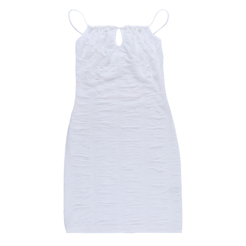 Pleated Hollow White Dress