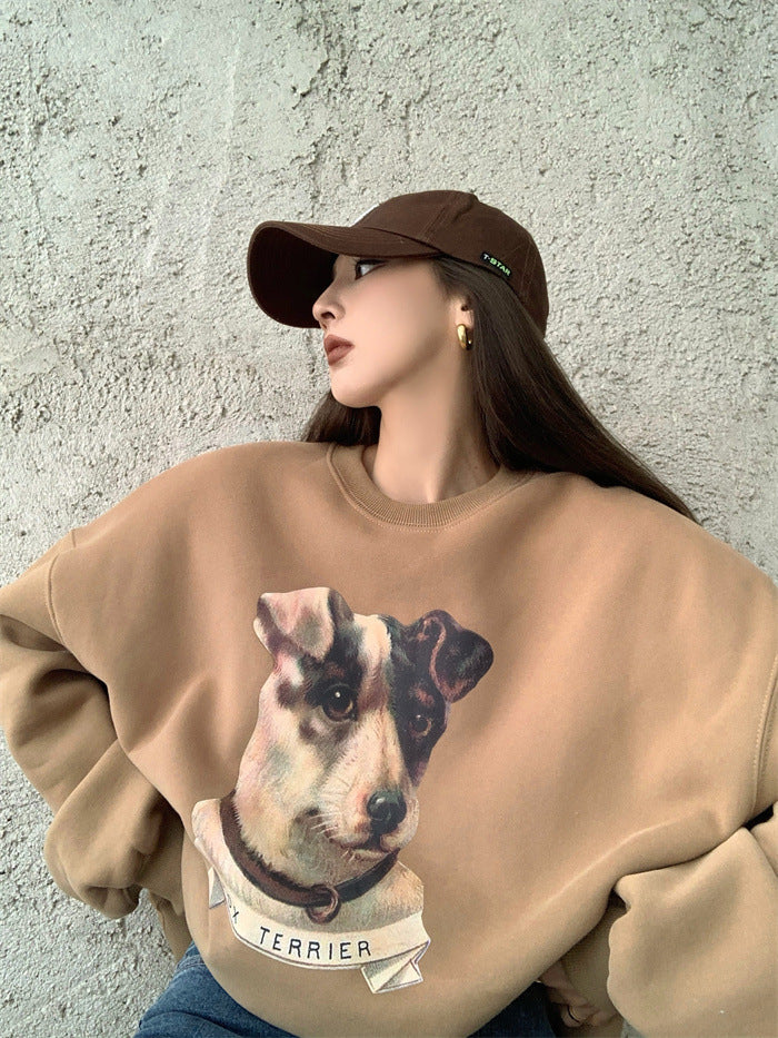 Loose Round Neck Pullover Print Sweatshirt