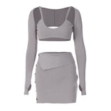 Solid Color Camisole Tank Top & Long Sleeve T-Shirt