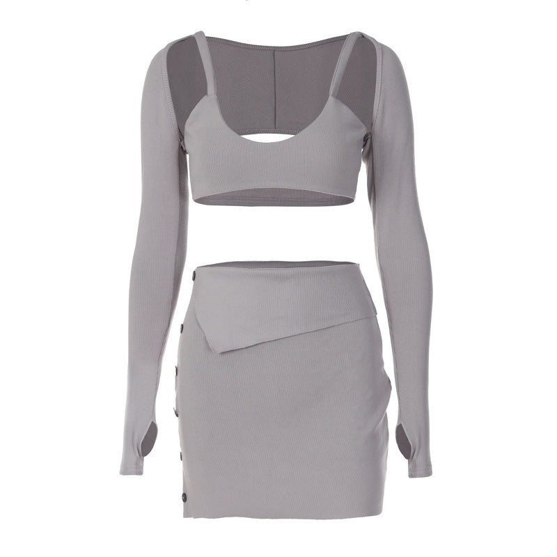 Solid Color Camisole Tank Top & Long Sleeve T-Shirt