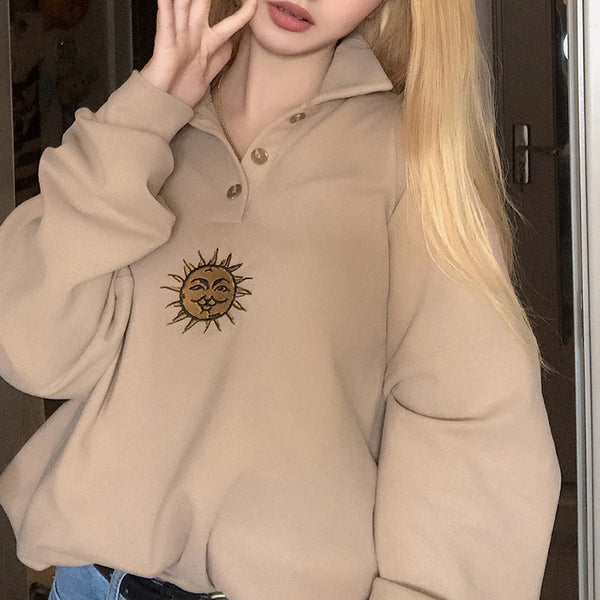 Long-sleeved Half-open Collar Sweatshirt