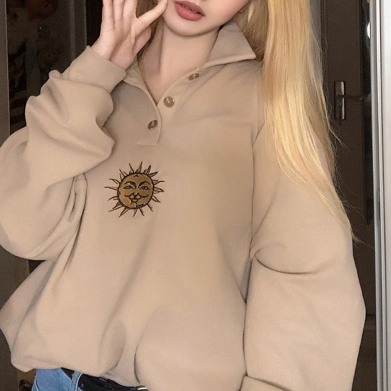 Long-sleeved Half-open Collar Sweatshirt