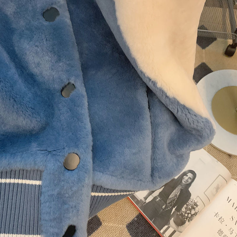 Stitching Lamb Wool Coat