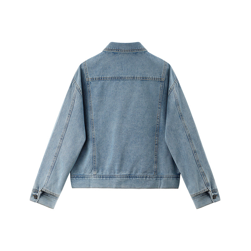 Short Denim Jacket With Large Lapel