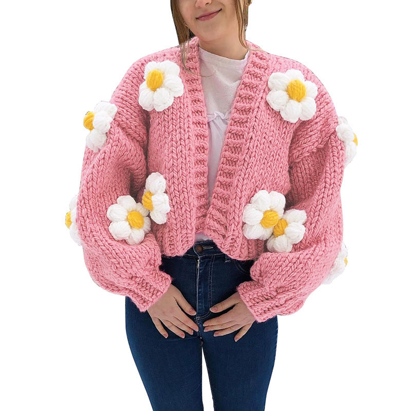 White Flowers Knitted Cardigan