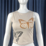 Butterfly Print Sleeveless Crewneck Tank Top