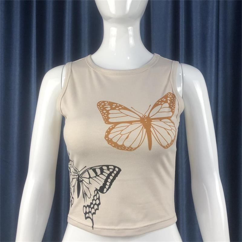 Butterfly Print Sleeveless Crewneck Tank Top