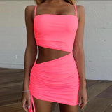 Hollow bag hip skirt drawstring dress