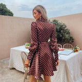 V-Neck Design Polka-Dot Dress