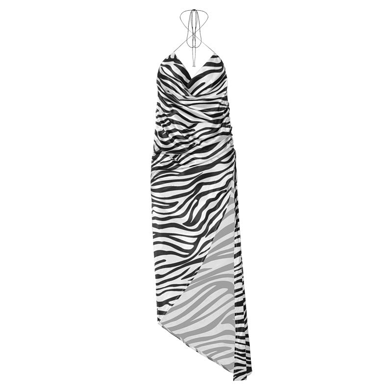 Zebra Pattern Sexy Split Halter Dress