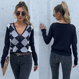 Long Sleeve Check V-Neck Cardigan