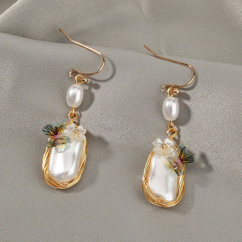 Baroque Court-style French Earrings With Pearl Butterfly Earrings