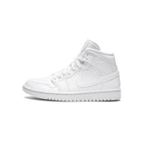 Air Jordan 1 Mid Triple White Patent Swoosh
