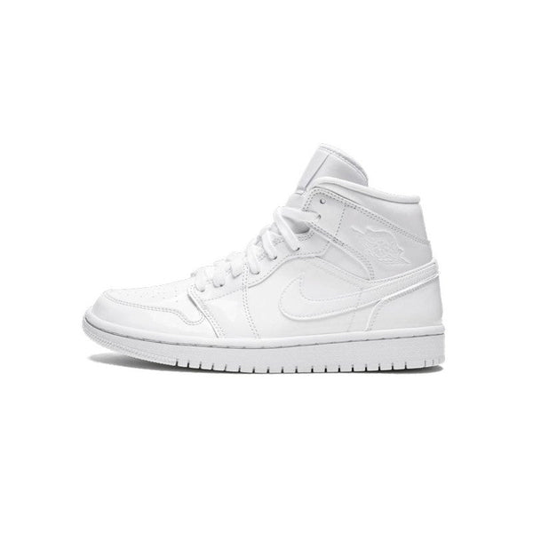 Air Jordan 1 Mid Triple White Patent Swoosh