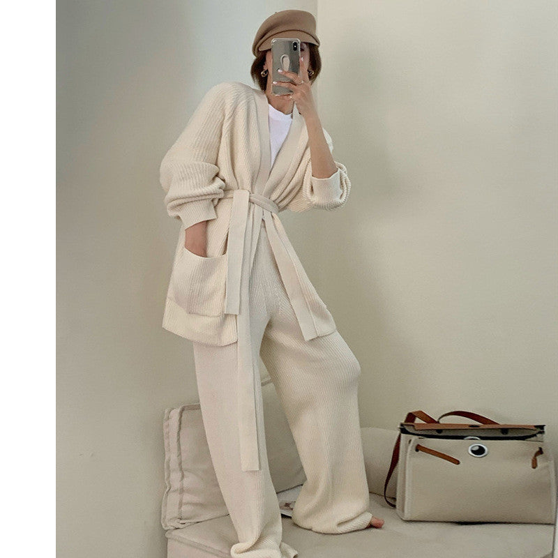 Knit Sweater & Straight Wide Leg Trousers Two peices